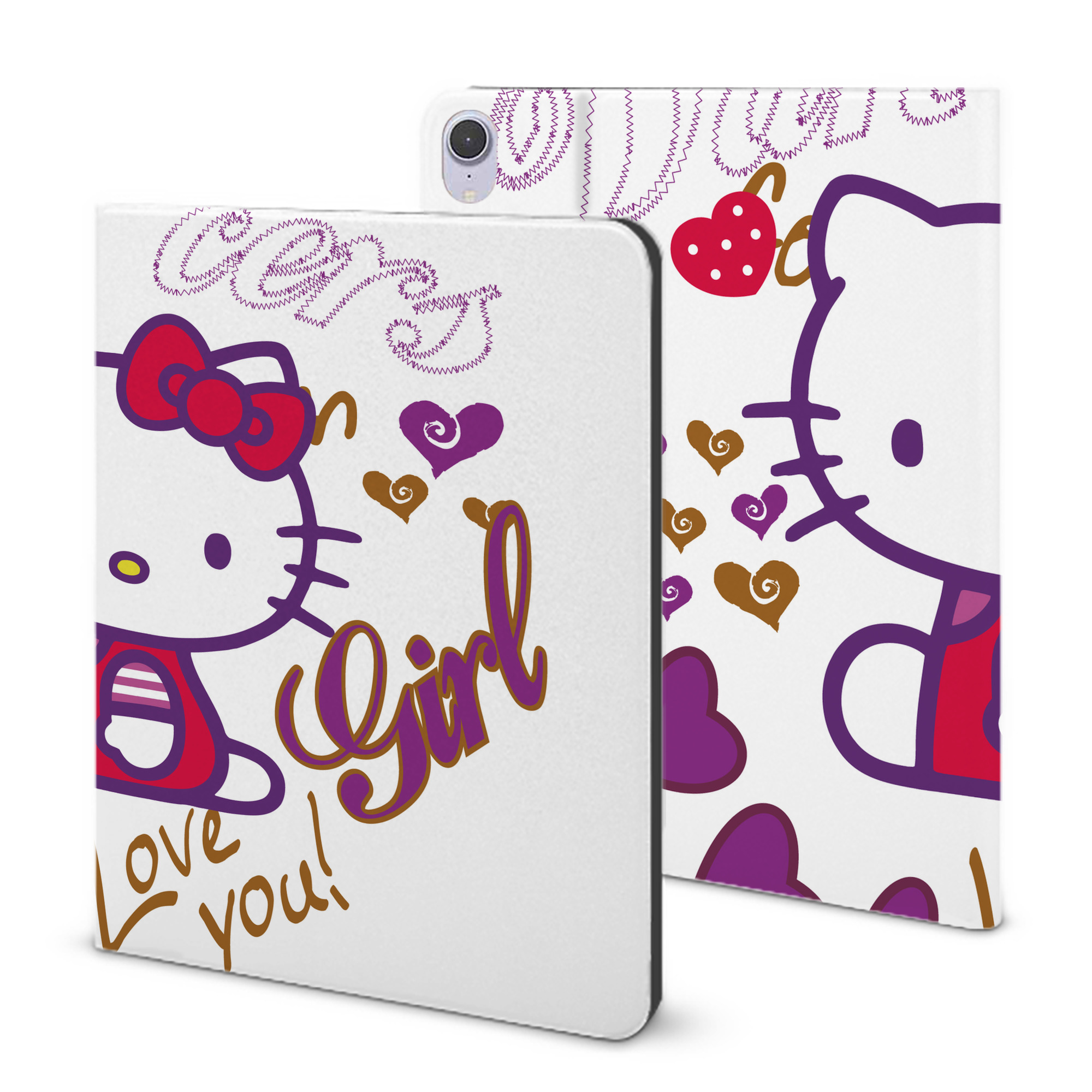 （画像用） Hello Kitty ハローキティ IPad ケース ブック型 PUレザー TPU 耐衝撃 軽量 薄型 ペン収納なし 全面保護 IPad 各モデル対応
